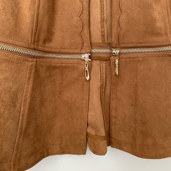 Chico's Peplum Brown Suede Scalloped Jacket - Picture 4 of 10
